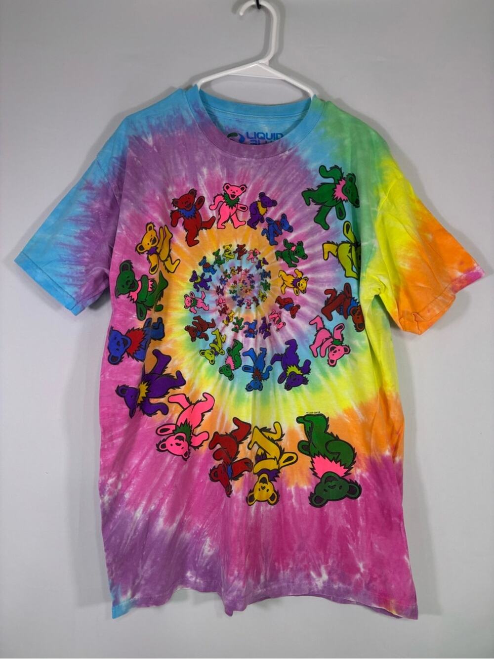 Grateful Dead Dancing Bears Spiral Tie Dye Shirt Rainbow Festival Tee Large